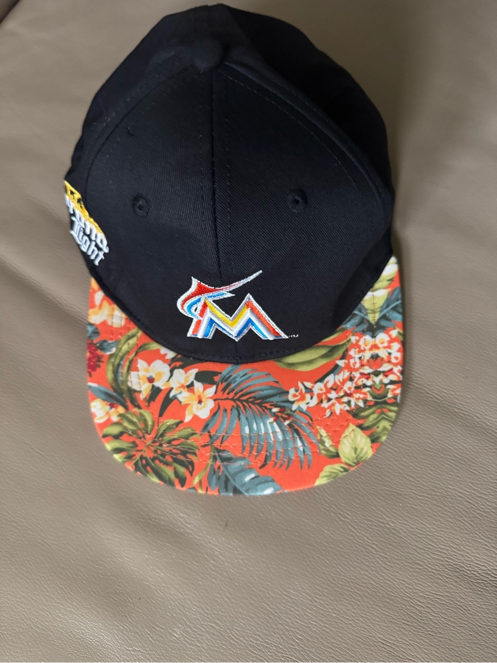 Miami Marlins Floral Brim Black Snapback Hat Corona Light Logo new without tags